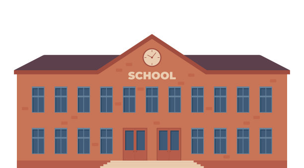 现代学校建筑外观。欢迎回到学校。教育建筑，高中建筑立面。设计传单，横幅，卡片。矢量插图。图片下载