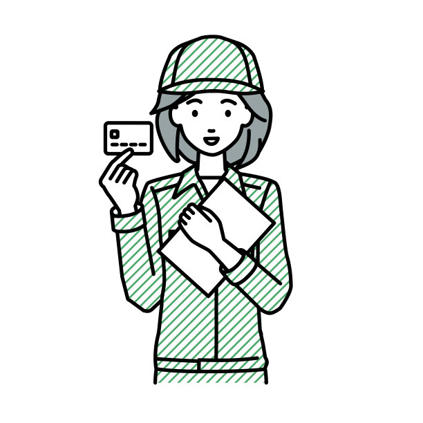 一个蓝领女工拿着一张信用卡和一台文件笔记本电脑图片下载