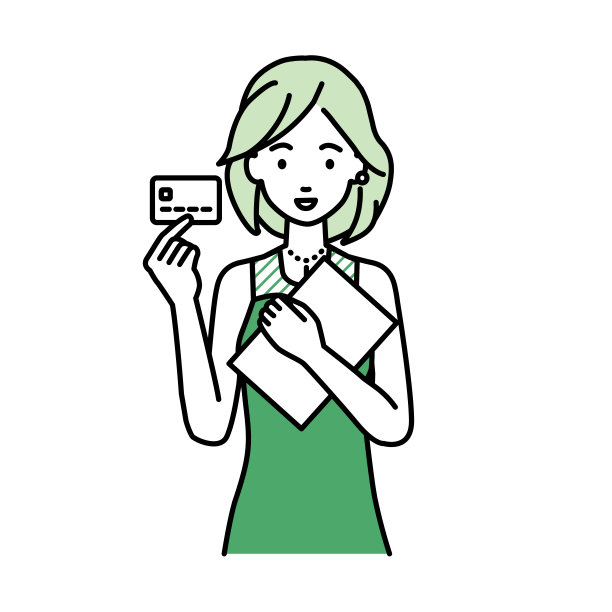 一个穿着裙子的女人拿着一张信用卡和一台文件笔记本图片下载