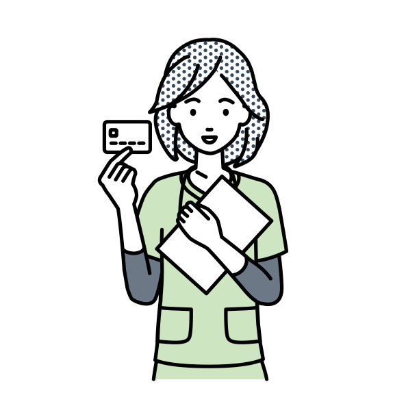 一个护士拿着一张信用卡和一台文件笔记本电脑图片下载