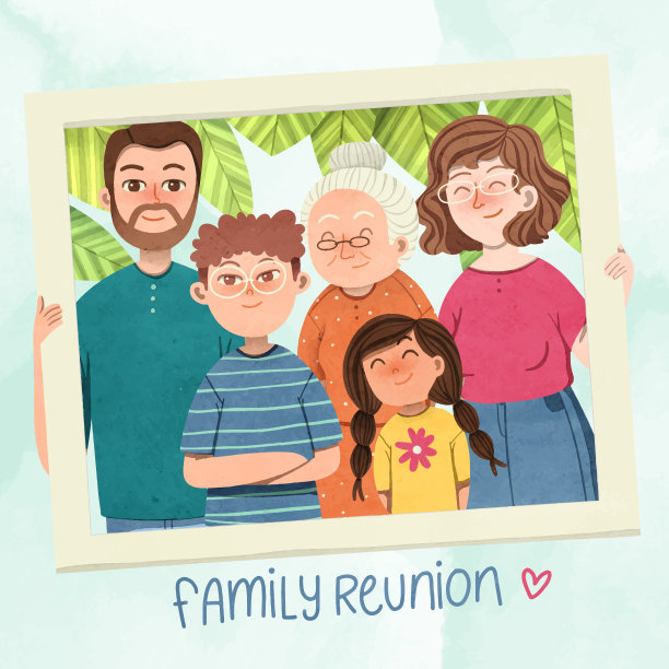 水彩家庭团聚矢量插图。图片下载