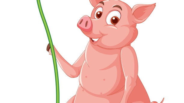 一只猪把树叶举过头顶图片下载