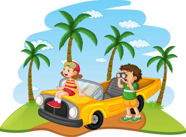 在海滩自驾游度假图片下载