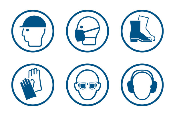 工业安全与职业卫生图标集。预防职业风险和事故的个人防护设备图片下载