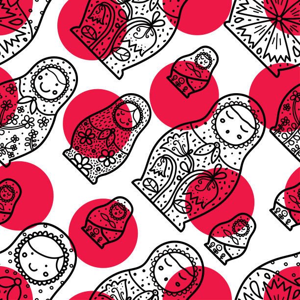 俄罗斯套娃和圆点图案。图片下载