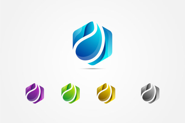 六边形淡水水滴简单标志设计模板图片下载