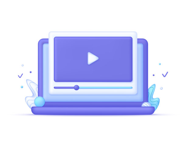 3D电脑和视频播放器插图。视频教程，在线网络研讨会培训和工作，电子学习集，。图片下载