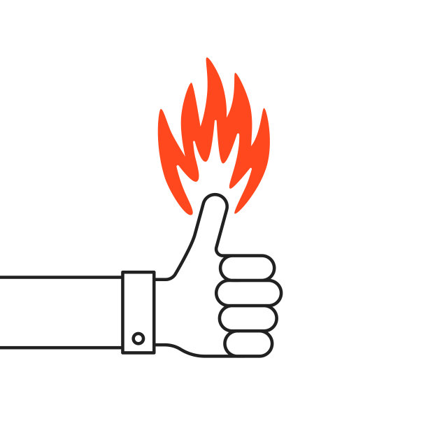 简单的细线拇指与红色火焰图标图片下载