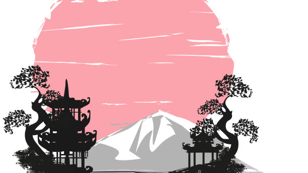 带有日本景观的抽象卡片图片下载