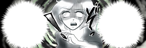 70年代的手画漫画脸苍白的眼睛吓坏了美丽的女人黑白宽尺寸插图图片下载