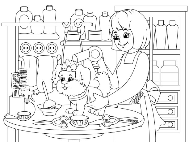 宠物理发师在美容院为宠物狗理发图片下载