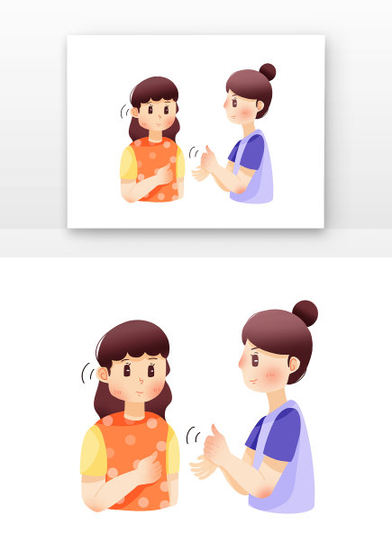 聋人日手绘手语交流儿童图片下载