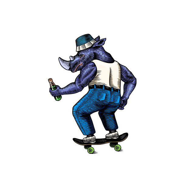 穿着t恤和牛仔裤的犀牛男图片下载