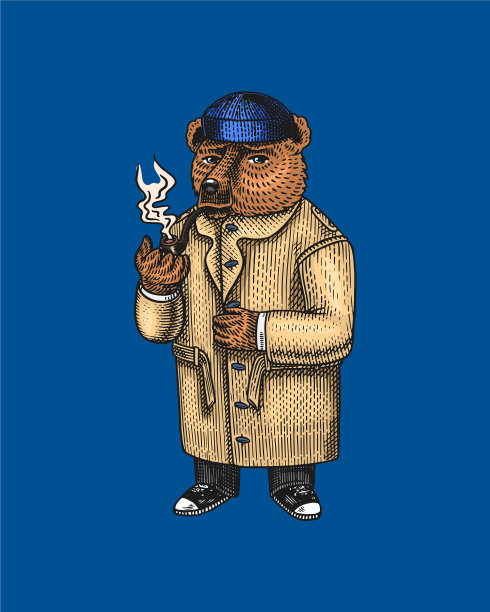 熊在古着服装时尚动物角色图片下载