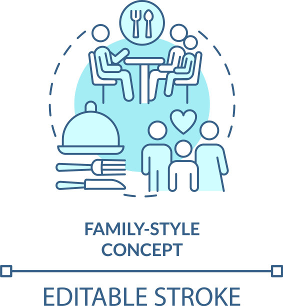 家庭风格的餐厅蓝绿色的概念图标图片下载