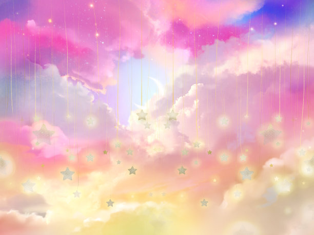 少女的幻想景观插图梦可爱的星星在一个彩虹色的云海。图片下载