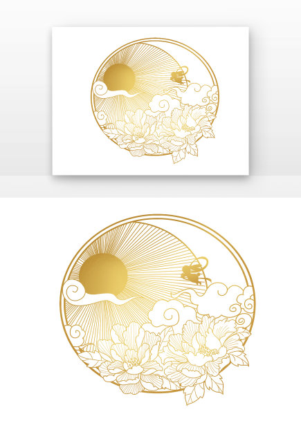 黄色烫金线描中秋节月亮图案图片下载