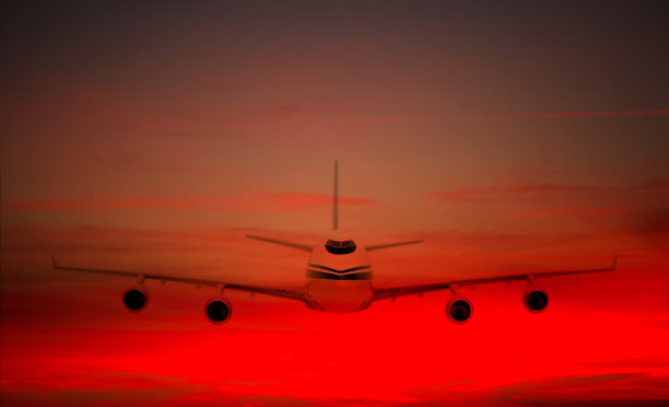 客机在夕阳下飞行图片下载