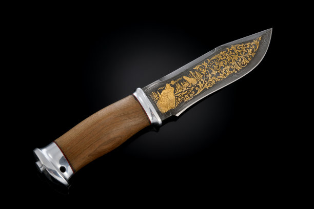 纪念性收藏银金刀刀鞘，金属雕刻，黑色背景。带有中世纪复古风格传统图案的豪华武器。图片下载