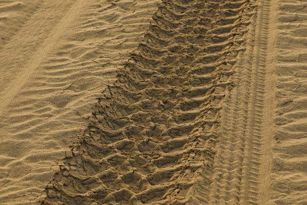 沙漠沙地上的轮胎印图片下载