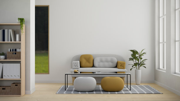 现代舒适的客厅室内设计，舒适时尚的沙发，茶几和装饰图片下载