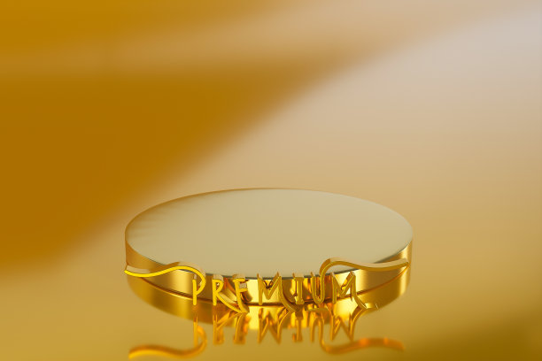 金色背景上的空金色圆柱平台。抽象最小工作室三维几何形状对象。展示产品设计的样板空间。金色的原型。图片下载