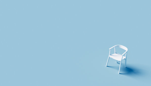 房间里的椅子-极简风格的蓝白色背景- 3D渲染图片下载