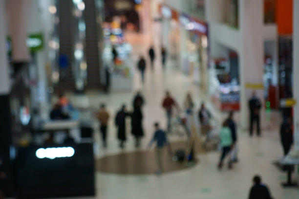 模糊的背景。购物中心、室内。图片下载