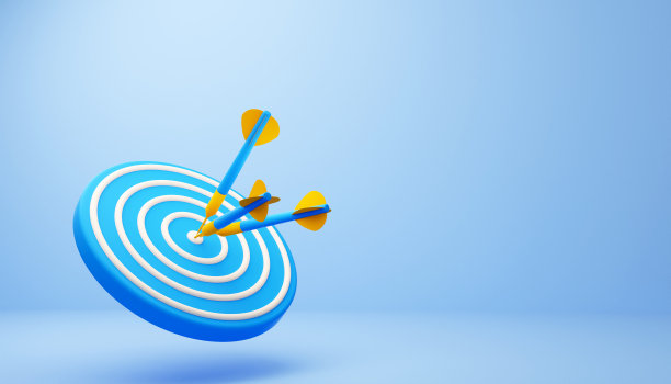 3d目标板图标。击中目标。蓝色目标，箭头，浅蓝色背景上的概念。3 d渲染插图。图片下载