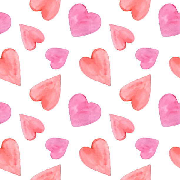 无缝图案与绘制的心。爱的背景。水彩粉红色的心。情人节贺卡。图片下载