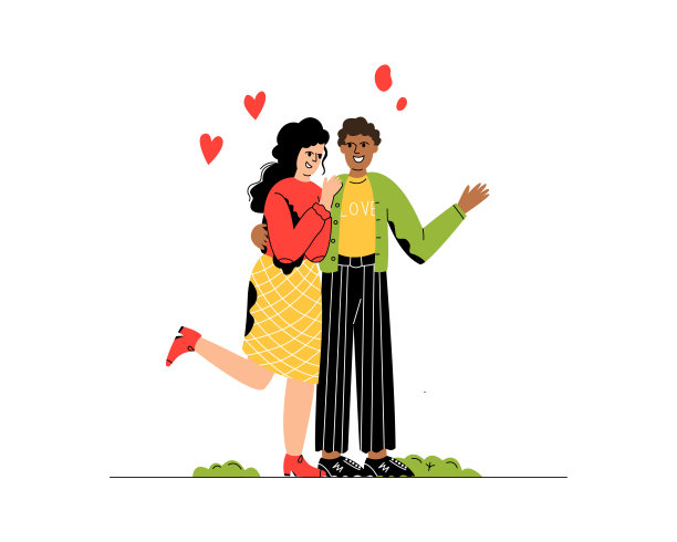 恋爱中的情侣，人际关系。一男一女站在一起图片下载