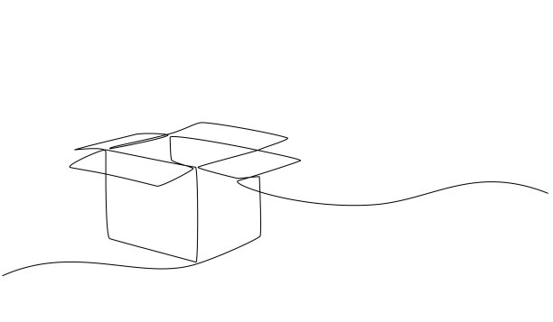 连续画一个纸板箱。网上购物理念，快速送货，纸盒，运输和包装。运输，纸板箱在涂鸦风格。矢量图图片下载