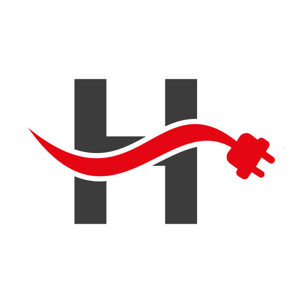字母H电气或电气标志概念与电插头矢量模板图片下载