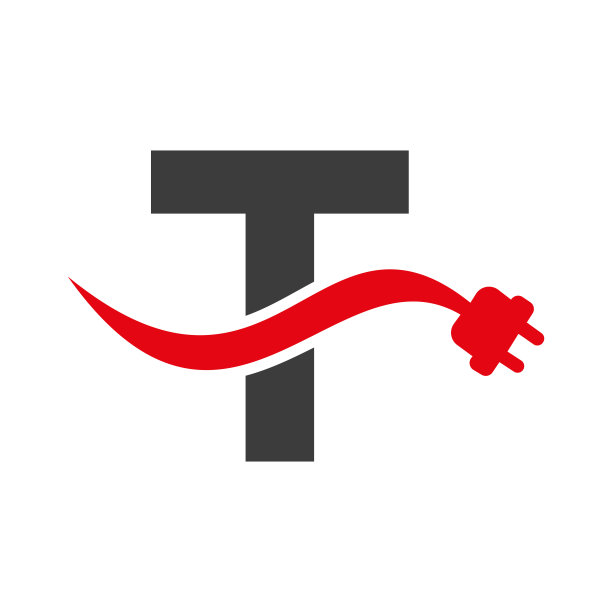 字母T电或电标志概念与电插头矢量模板图片下载