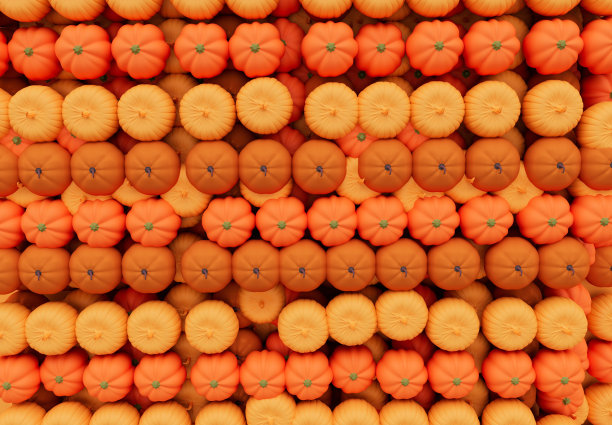 3d渲染万圣节南瓜堆叠顶视图，最小化万圣节背景设计元素图片下载