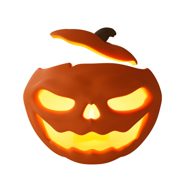 3d插画万圣节南瓜内蜡烛发光，万圣节背景设计元素图片下载