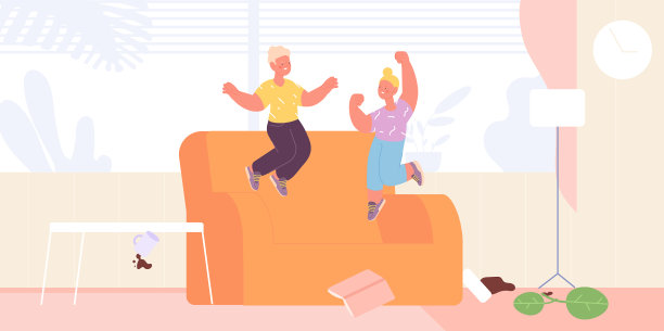 孩子们在房间里蹦蹦跳跳玩耍图片下载