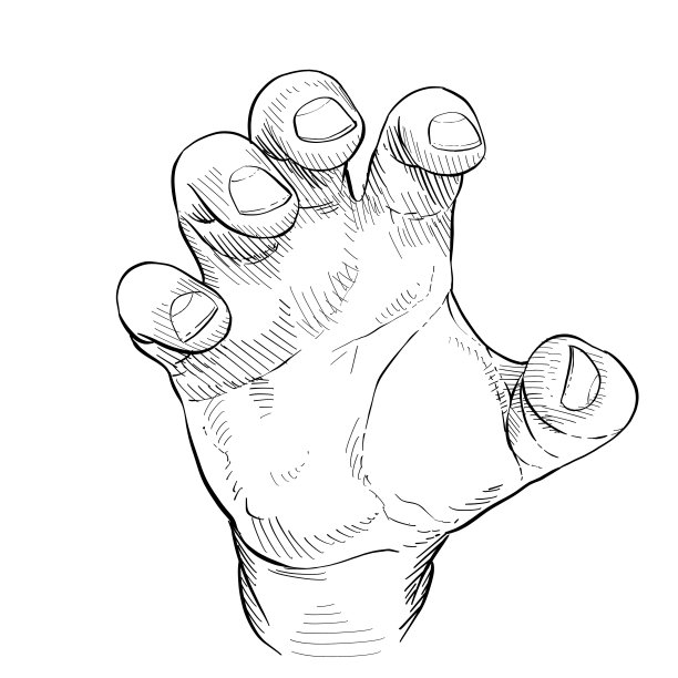 近手模仿爪矢量插图在黑色和白色，手持视图图片下载