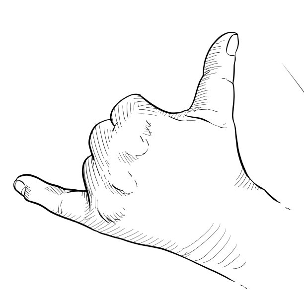 特写的手做叫我的标志。黑白矢量插图，背面视图图片下载