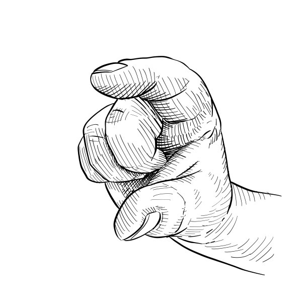 特写的手显示一个措施与手指。手的语言。黑白矢量插图在白色背景。图片下载