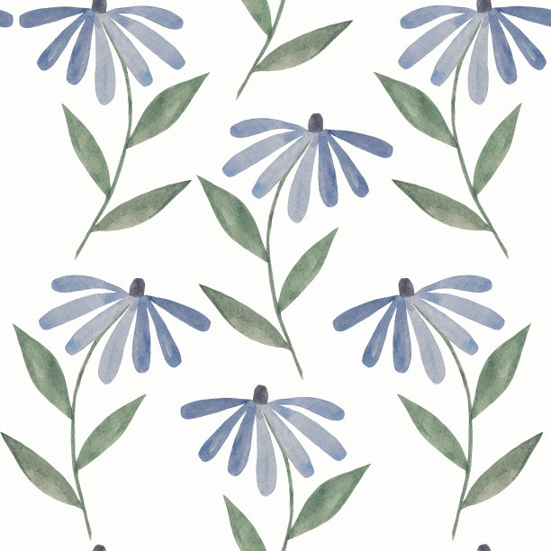 水彩花卉无缝纹理。无缝模式。白色的底色配上简单的蓝色小花、叶子。好的点缀。优雅的重复设计装饰，织物，印花图片下载