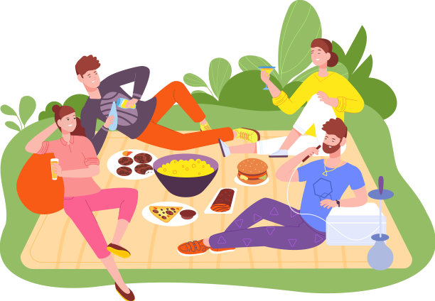 友好的户外野餐快乐的人吃的食物和图片下载