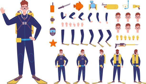 潜水员角色创造男人男孩在水肺图片下载