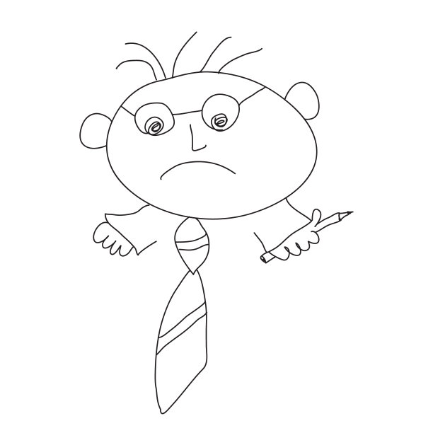 手绘黑色轮廓可爱的人物，不开心的会计或妈妈图片下载