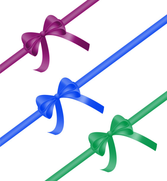 圣诞礼物包丝带蝴蝶结收集紫色蓝色和绿色三维现实矢量插图孤立在白色背景图片下载