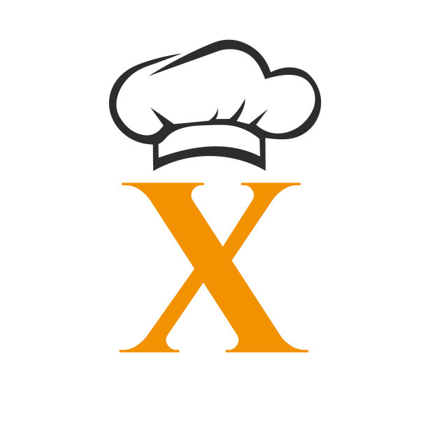 字母X餐厅标志概念与厨师帽子向量模板。餐厅厨师帽标志符号图片下载
