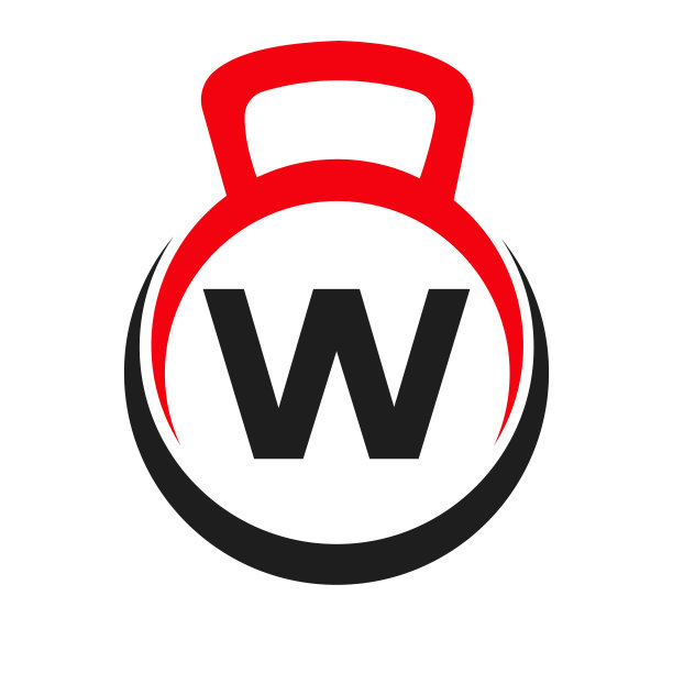 字母W健身健身房标志向量模板。健身标志元素的字母W符号图片下载
