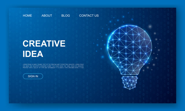 灯泡三维多边形网站模板。构思设计插图概念。低聚创新标志首页，推广横幅设计。图片下载