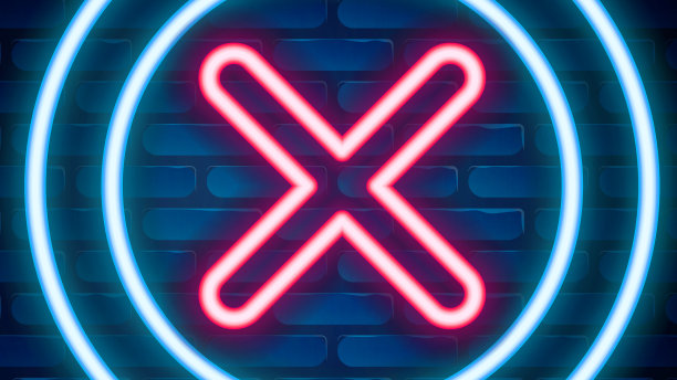 发光的霓虹灯线x标记交叉圆圈图标图片下载