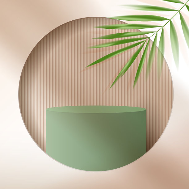 化妆品棕色背景和优质平台展示产品介绍品牌和包装介绍。工作室阶段与阴影的树叶背景。矢量设计图片下载